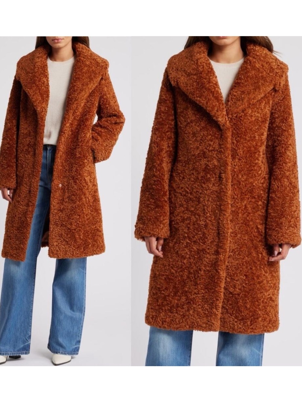 Sam Edelman Brown Teddy Sherpa Longline Coat Oversized Fuzzy Rust Copper XL $240
